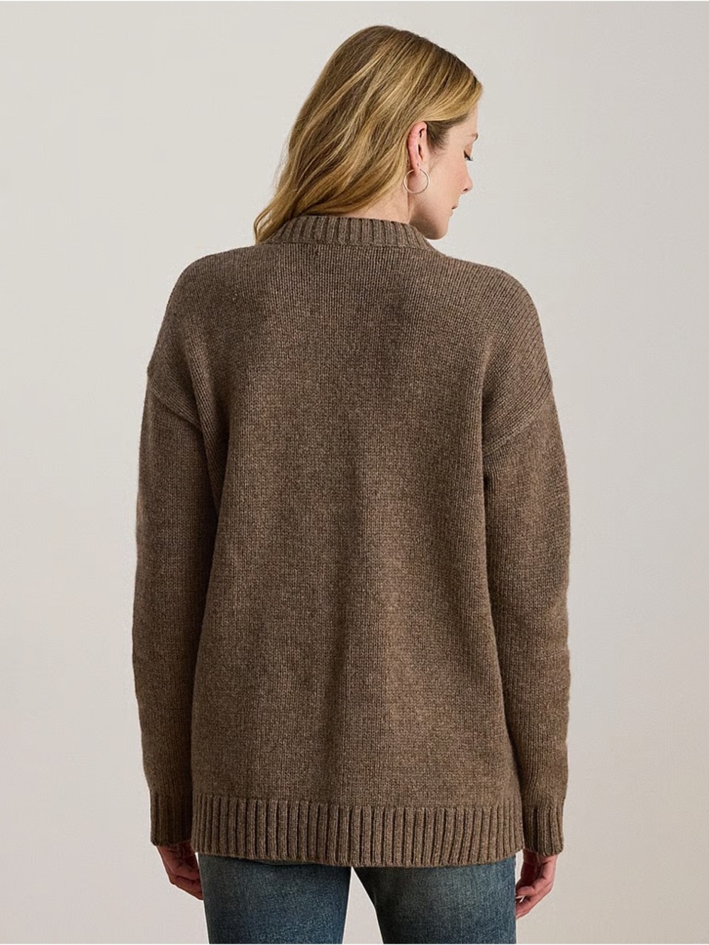Lauren Ralph Brown V-Neck Button Front Sweater Wool V-Neck Cardigan - Picture 6 of 10